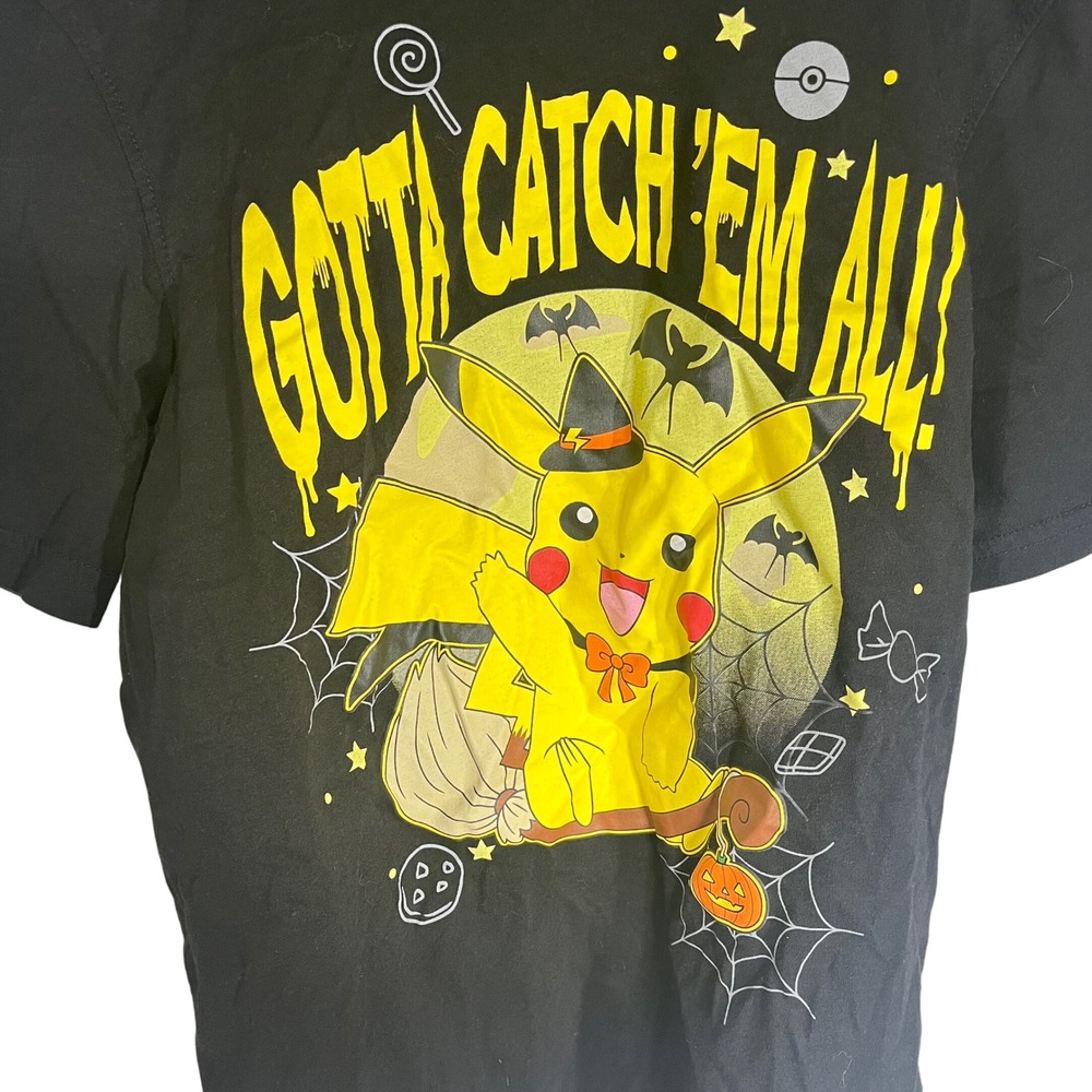 Pokemon Pikachu Halloween T-Shirt Tee Kids XL Unisex Youth Black Pumpkin Witch